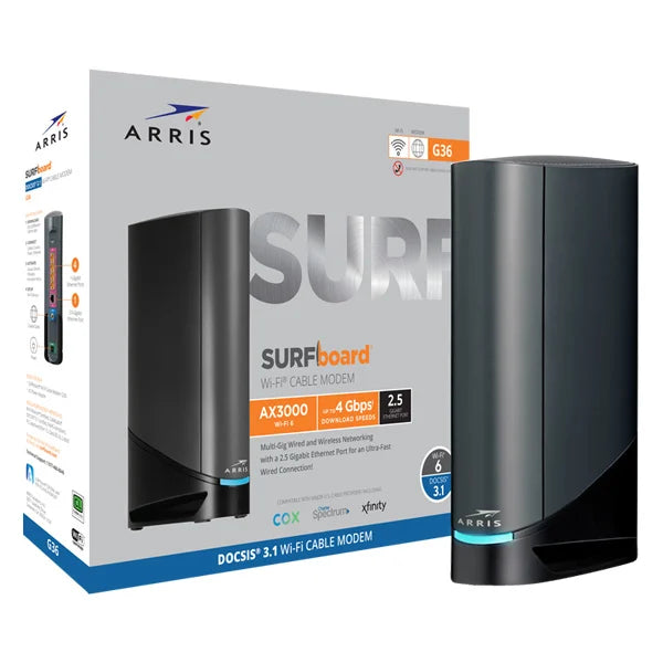 G36 SURFboard® DOCSIS® 3.1 Gigabit Modem & Wi-Fi® 6 Router - 1 to 2 We